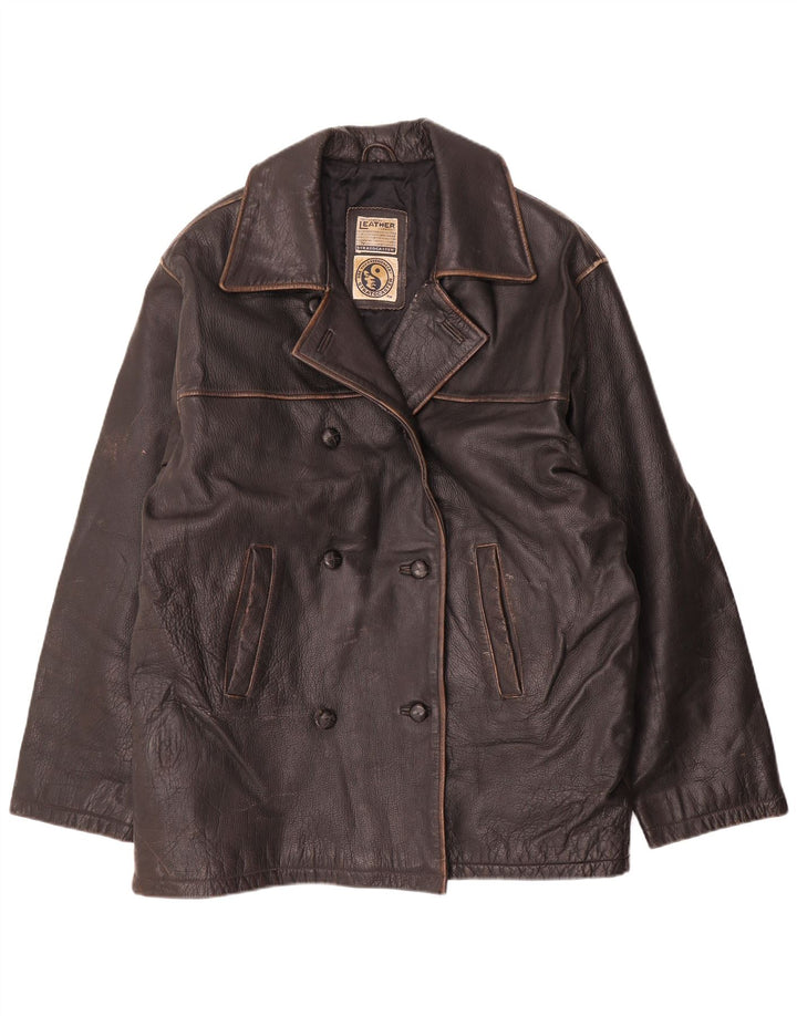 Vintage Womens Double Breasted Leather Jacket UK 20 2XL Brown