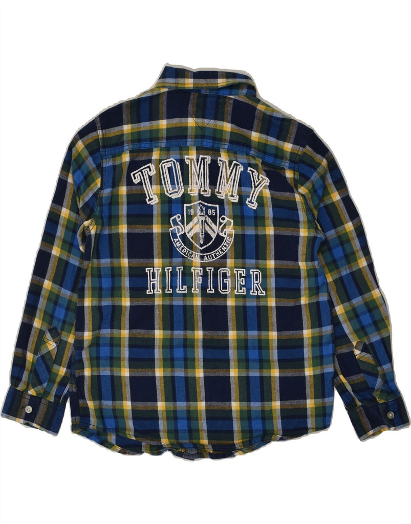 TOMMY HILFIGER Boys Graphic Flannel Shirt 12-13 Years Medium Blue Check | Vintage Tommy Hilfiger | Thrift | Second-Hand Tommy Hilfiger | Used Clothing | Messina Hembry 