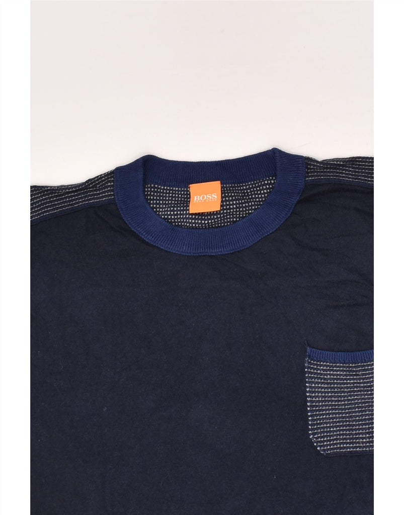 HUGO BOSS Mens Slim Fit Crew Neck Jumper Sweater XL Navy Blue Cotton | Vintage Hugo Boss | Thrift | Second-Hand Hugo Boss | Used Clothing | Messina Hembry 