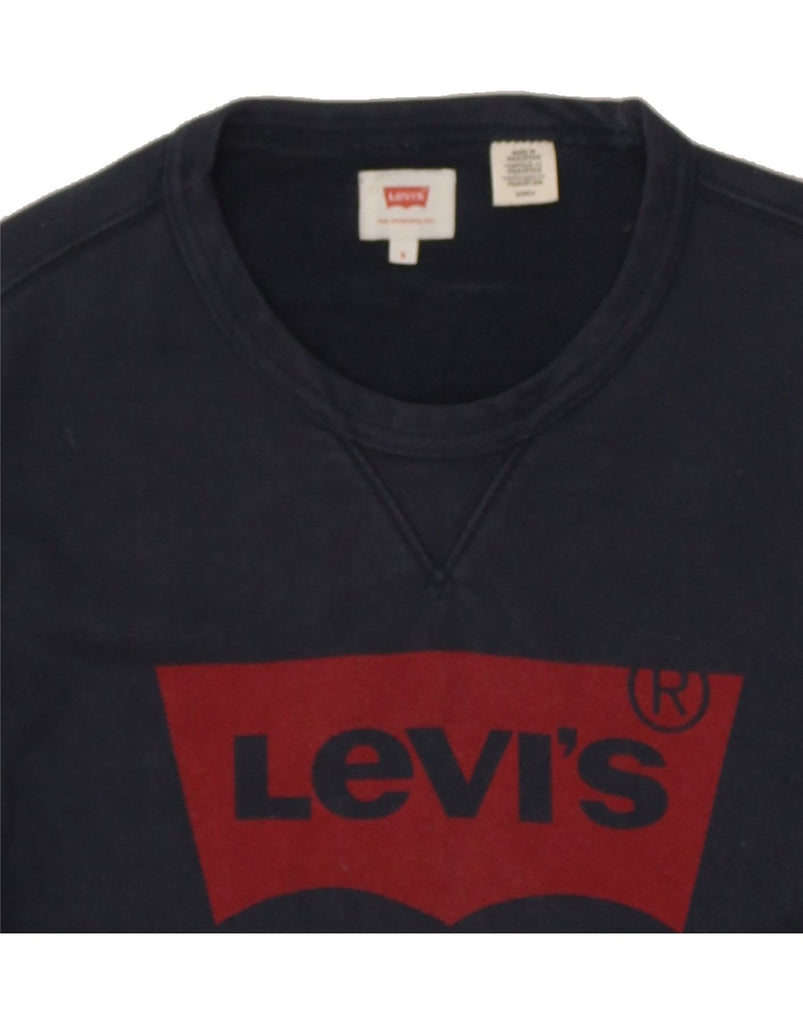 LEVI'S Mens Graphic Sweatshirt Jumper Small Navy Blue Cotton | Vintage Levi's | Thrift | Second-Hand Levi's | Used Clothing | Messina Hembry 