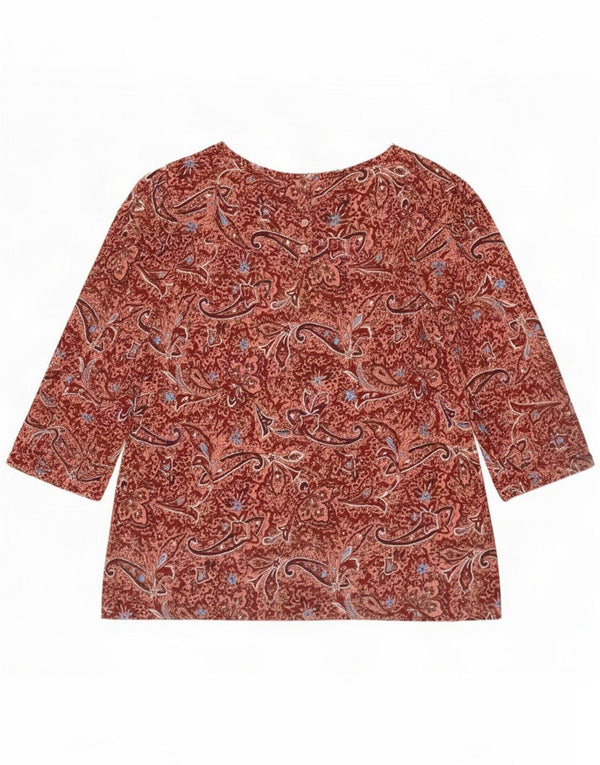 Fat Face Womens 3/4 Sleeve Blouse Top UK 12 Medium Red Paisley Cotton