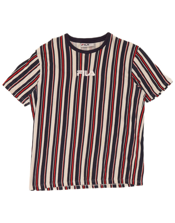 Fila Mens Graphic T-Shirt Top IT 52 Large Navy Blue Striped Cotton