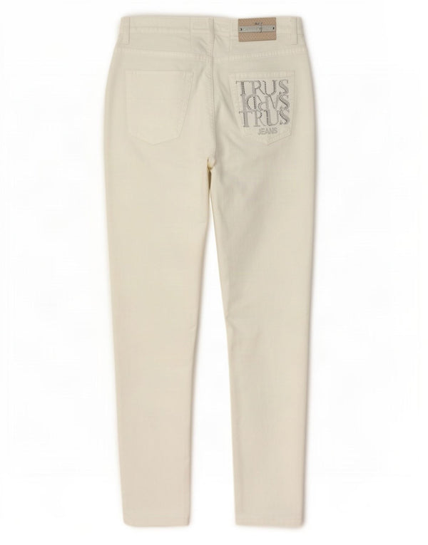 Trussardi Womens Graphic Slim Jeans W32 L32 Off White Cotton