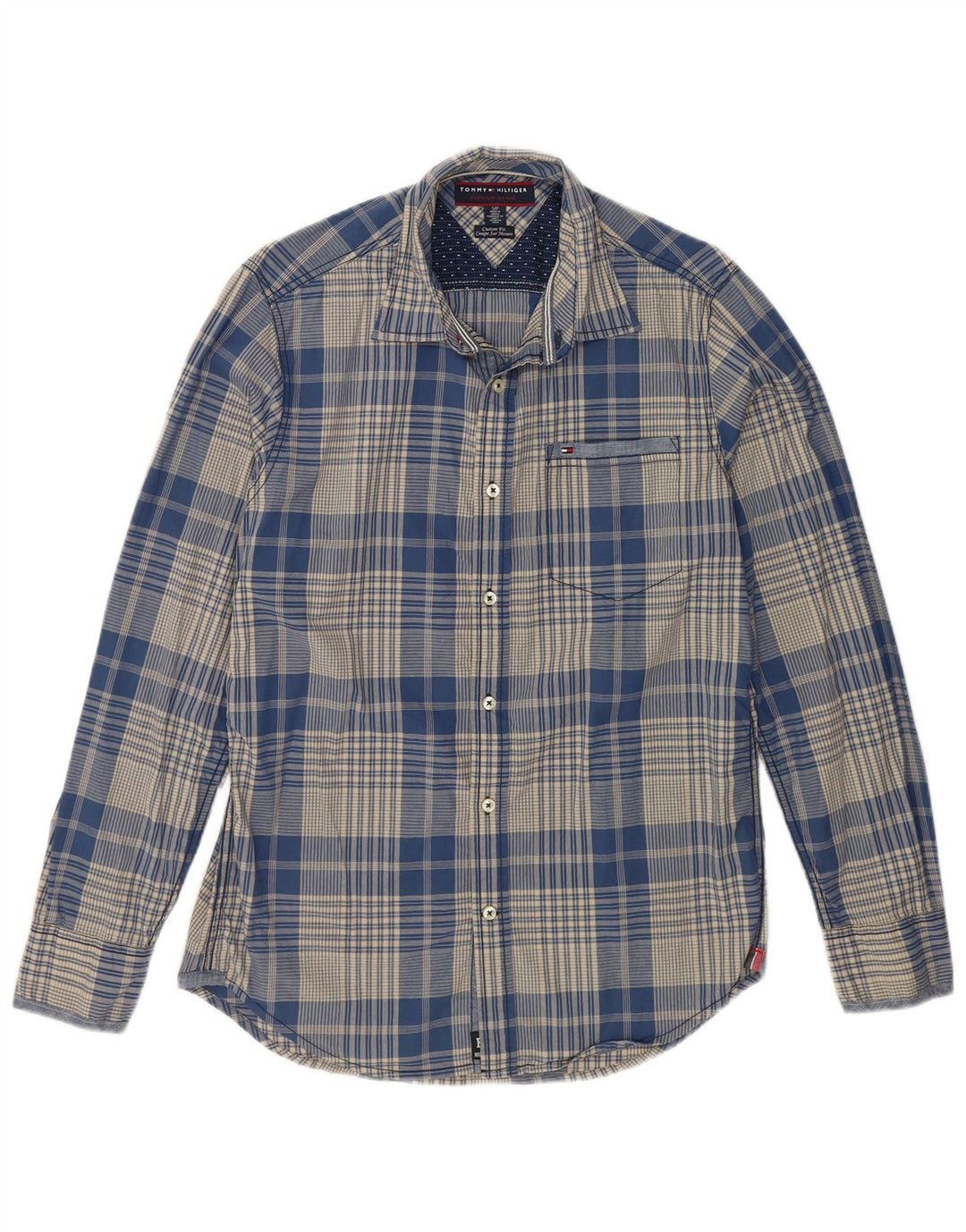 TOMMY HILFIGER Mens Custom Fit Shirt Small Blue Check Cotton