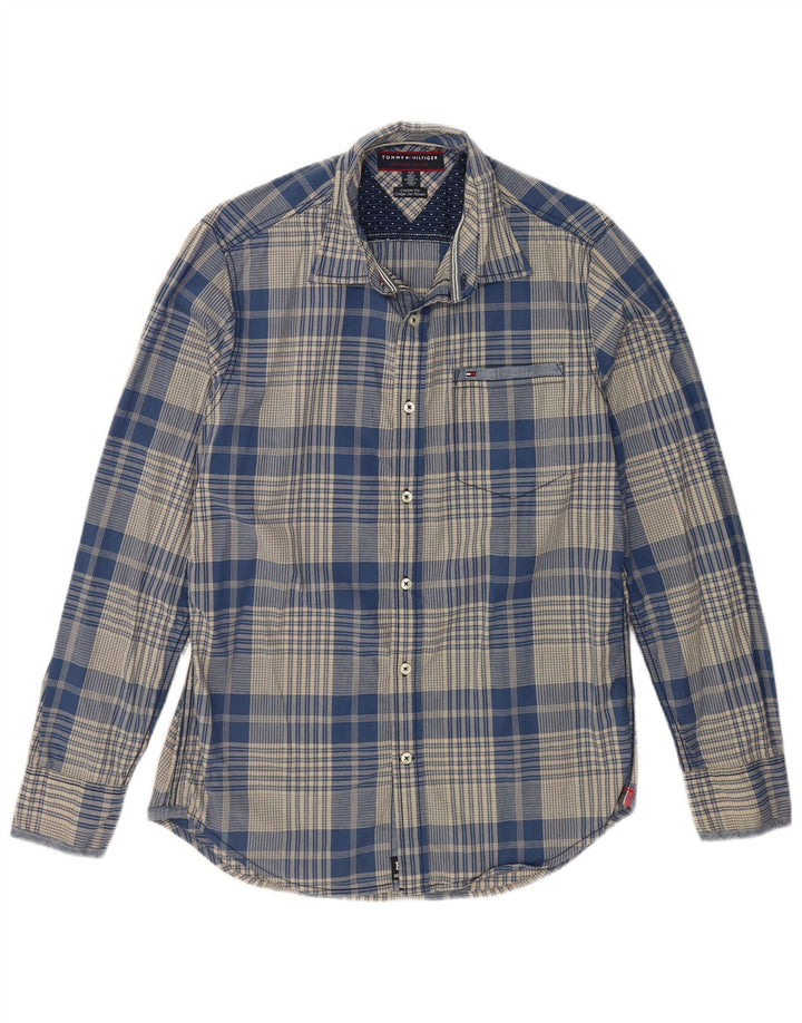 TOMMY HILFIGER Mens Custom Fit Shirt Small Blue Check Cotton