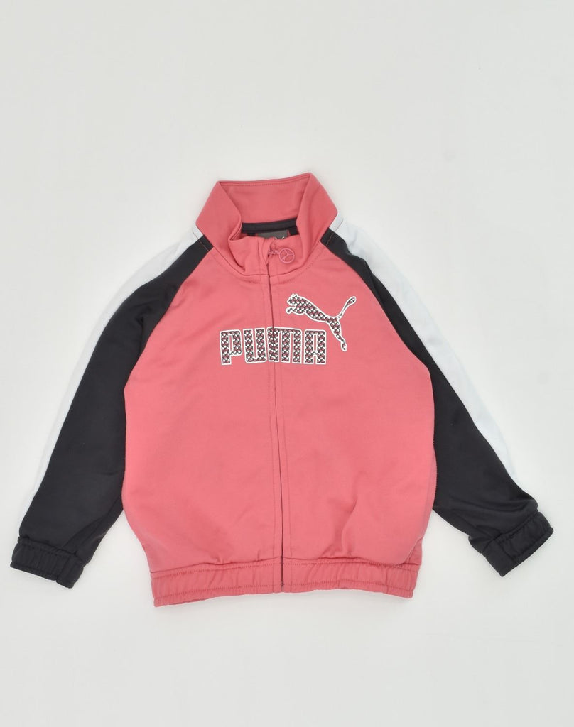 PUMA Baby Girls Graphic Cardigan Sweater 9-12 Months Pink Colourblock | Vintage Puma | Thrift | Second-Hand Puma | Used Clothing | Messina Hembry 