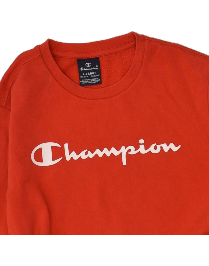 CHAMPION Girls Graphic Sweatshirt Jumper 13-14 Years XL Red Cotton | Vintage Champion | Thrift | Second-Hand Champion | Used Clothing | Messina Hembry 