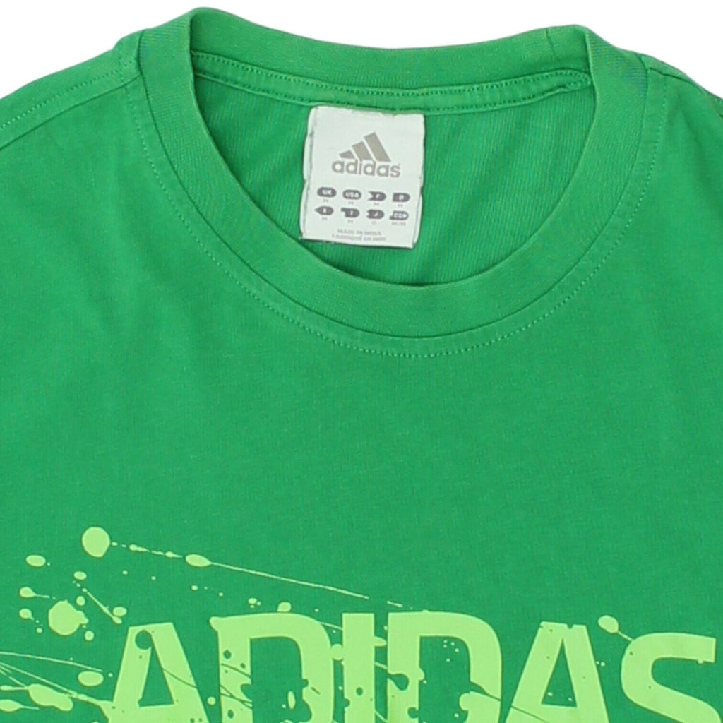 Adidas Spell Out Paint Splatter Mens Green Tshirt | Sportswear Street Wear VTG | Vintage Messina Hembry | Thrift | Second-Hand Messina Hembry | Used Clothing | Messina Hembry 