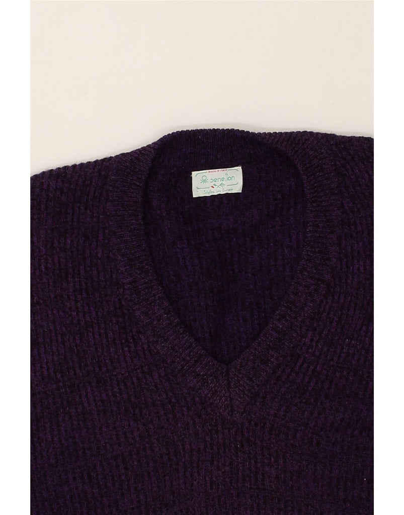 BENETTON Mens V-Neck Jumper Sweater IT 54 XL Purple Acrylic | Vintage Benetton | Thrift | Second-Hand Benetton | Used Clothing | Messina Hembry 