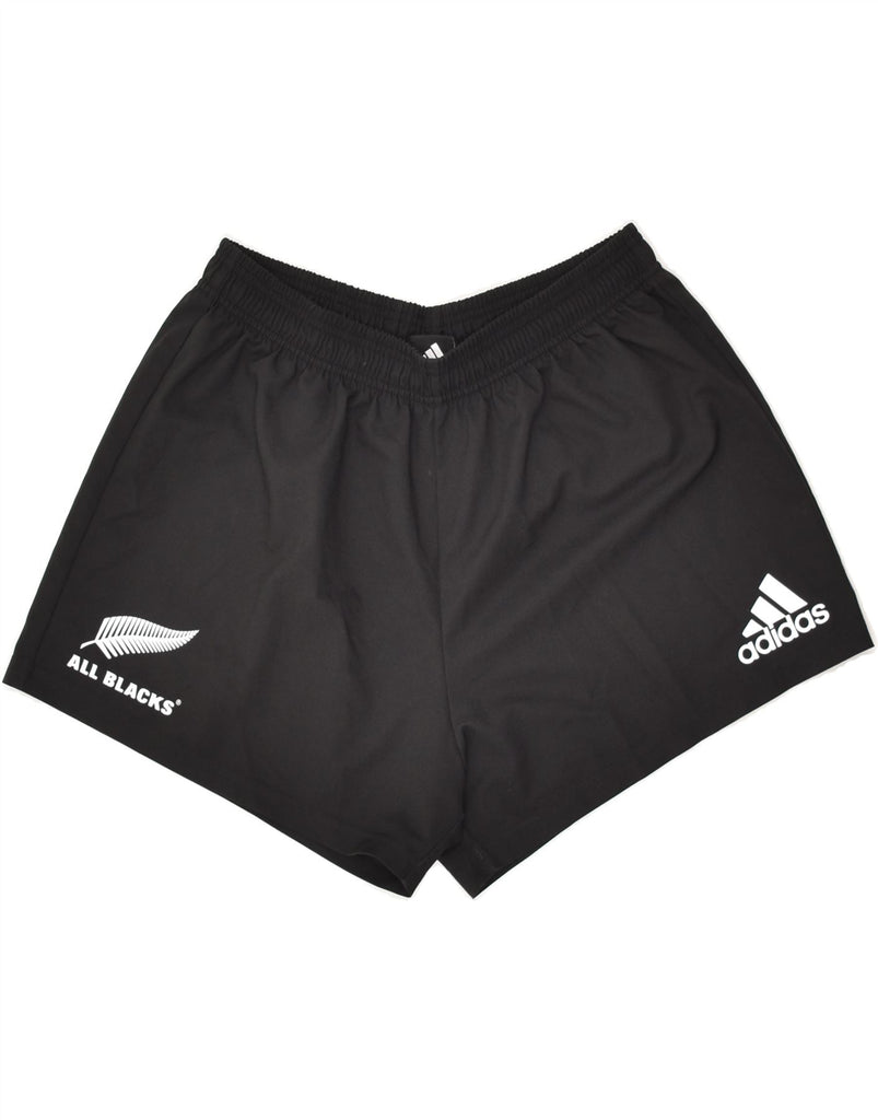 ADIDAS Womens Graphic Sport Shorts UK 14 Large Black Polyester | Vintage Adidas | Thrift | Second-Hand Adidas | Used Clothing | Messina Hembry 