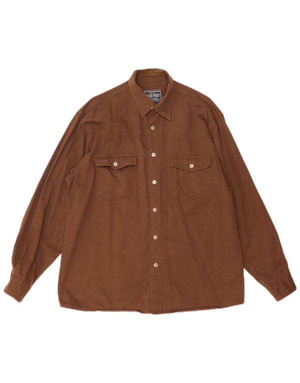 Vintage Mens Shirt Large Brown Cotton