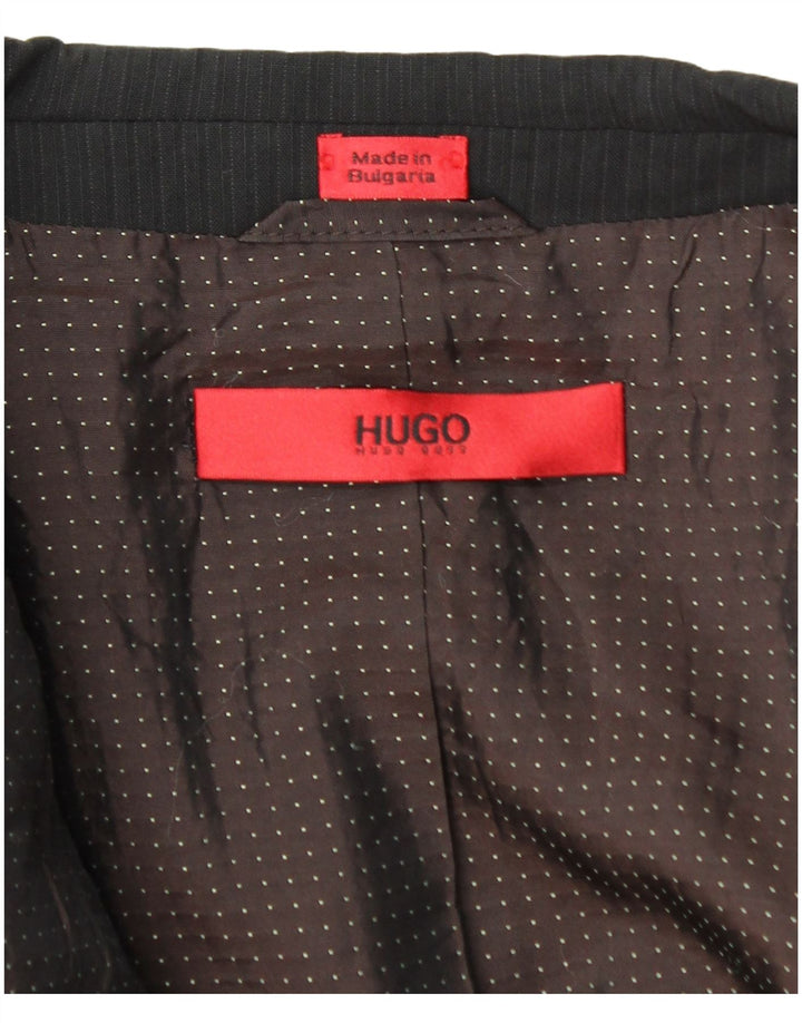 Hugo Boss Mens 2 Button Blazer Jacket UK 44 2XL Black Pinstripe Wool