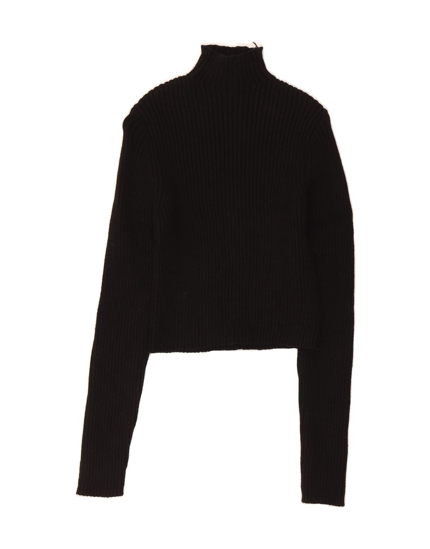 ZARA Womens Crop Turtle Neck Jumper Sweater UK 12 Medium Black
