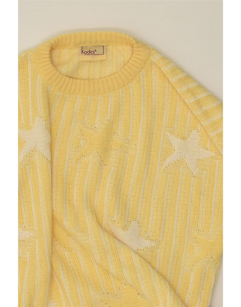 RODES Womens Crew Neck Jumper Sweater UK 16 Large Yellow Striped Cotton | Vintage Rodes | Thrift | Second-Hand Rodes | Used Clothing | Messina Hembry 