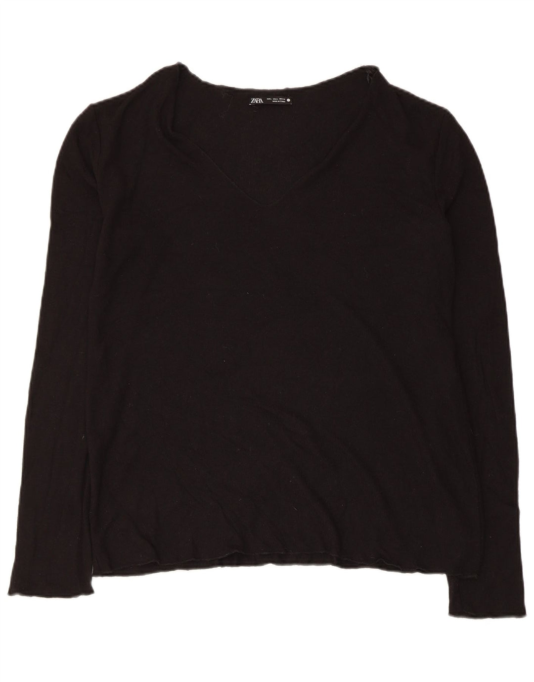 ZARA Womens V-Neck Jumper Sweater UK 16 Large Black Viscose