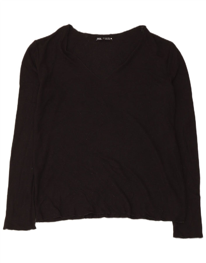 ZARA Womens V-Neck Jumper Sweater UK 16 Large Black Viscose
