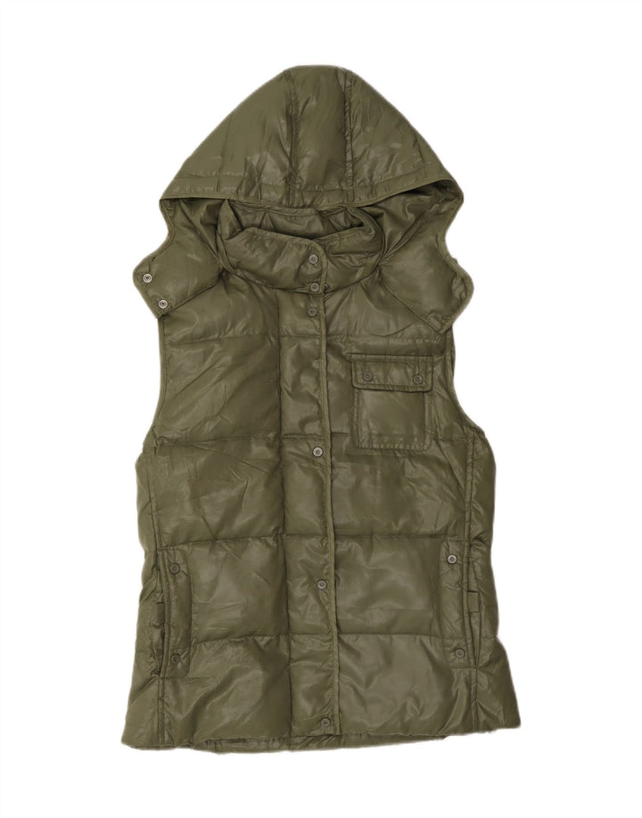 CHAMPION Womens Hooded Padded Gilet UK 12 Medium Khaki Vintage Champion and Second-Hand Champion from Messina Hembry 