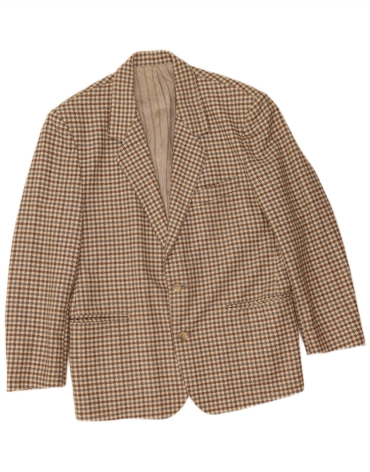 Benetton Mens 2 Button Blazer Jacket IT 48 Medium Beige Houndstooth Wool