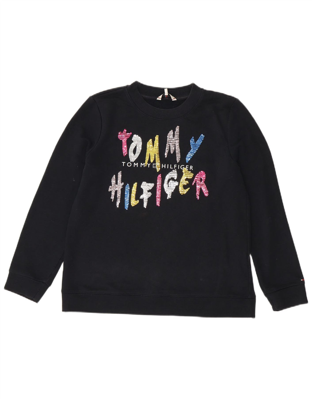 Tommy Hilfiger Womens Graphic Sweatshirt Jumper UK 14 Medium Navy Blue