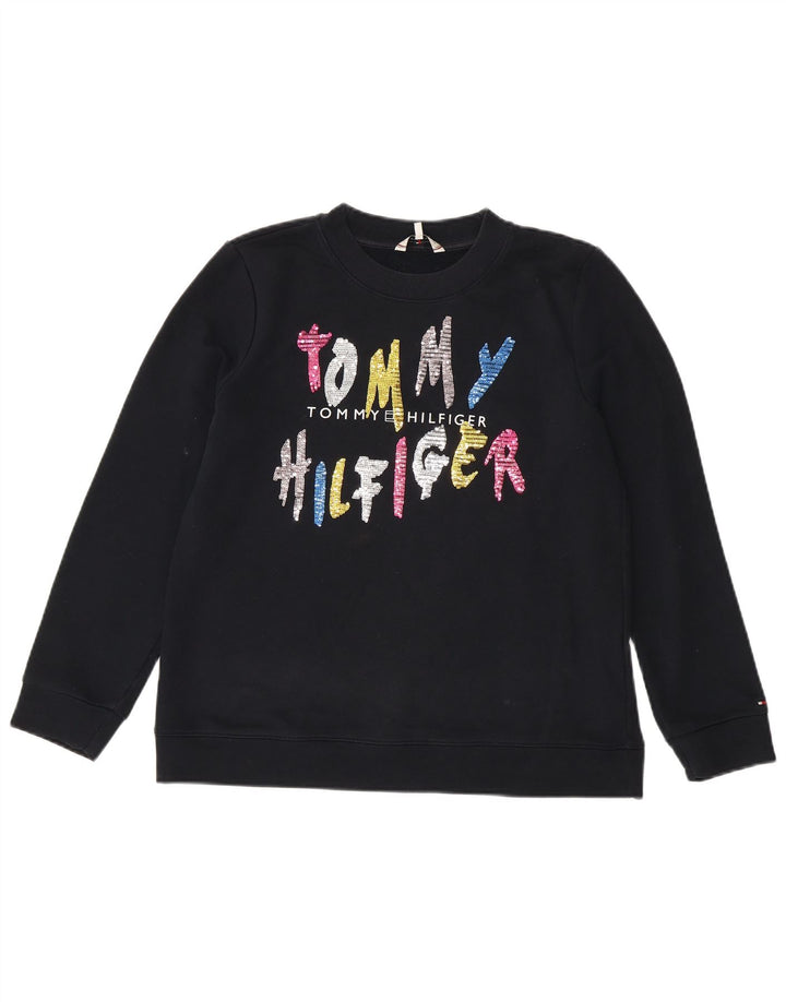 Tommy Hilfiger Womens Graphic Sweatshirt Jumper UK 14 Medium Navy Blue