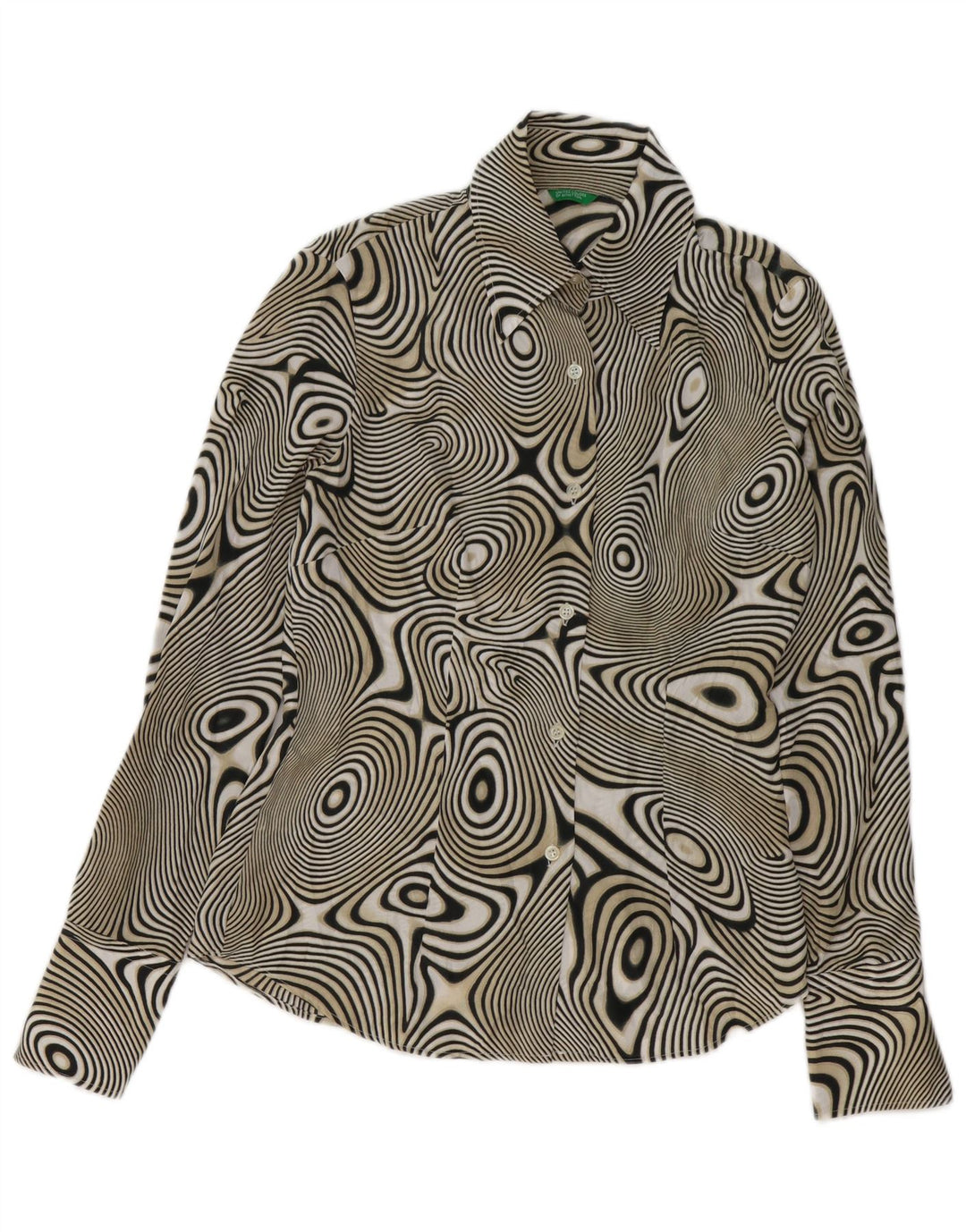 BENETTON Womens Abstract Pattern Shirt Blouse UK 14 Medium Black