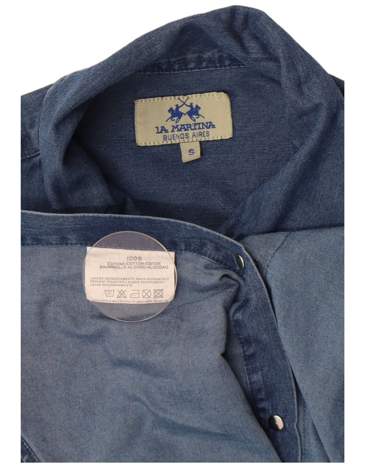 La Martina Mens England Graphic Denim Shirt Small Blue Cotton
