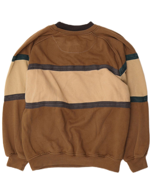 Vintage Mens Graphic Sweatshirt Jumper Small Brown Colourblock Polyester