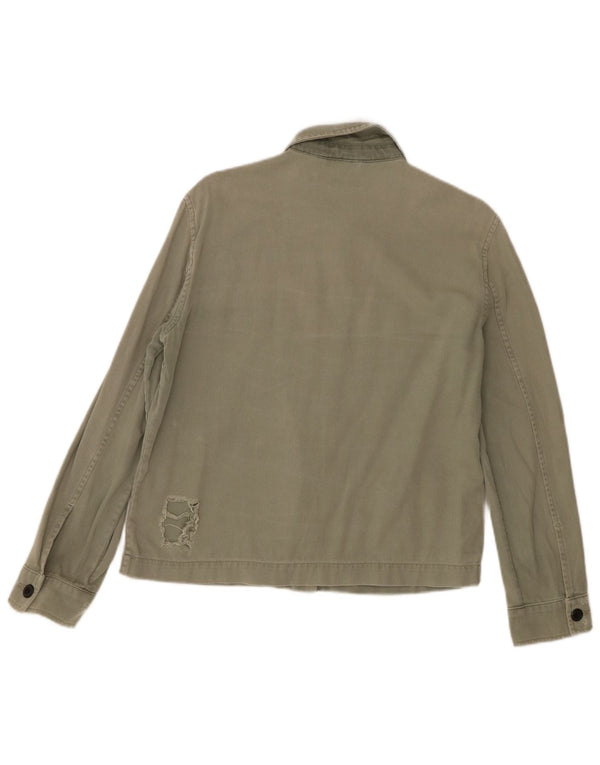 All Saints Womens Distressed Bomber Jacket UK 14 Medium Khaki Chevron