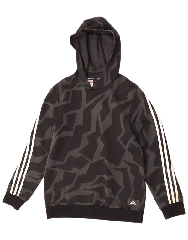 Adidas Boys Hoodie Jumper 15-16 Years Black Geometric Cotton