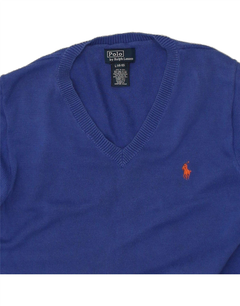POLO RALPH LAUREN Boys V-Neck Jumper Sweater 14-15 Years Large  Blue | Vintage Polo Ralph Lauren | Thrift | Second-Hand Polo Ralph Lauren | Used Clothing | Messina Hembry 