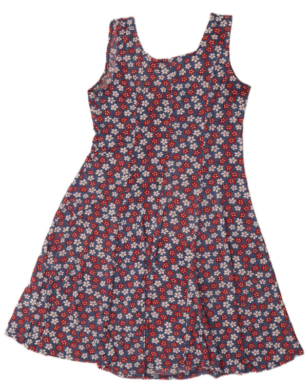 Vintage Womens Sleeveless A-Line Dress UK 14 Medium Blue Floral Polyester