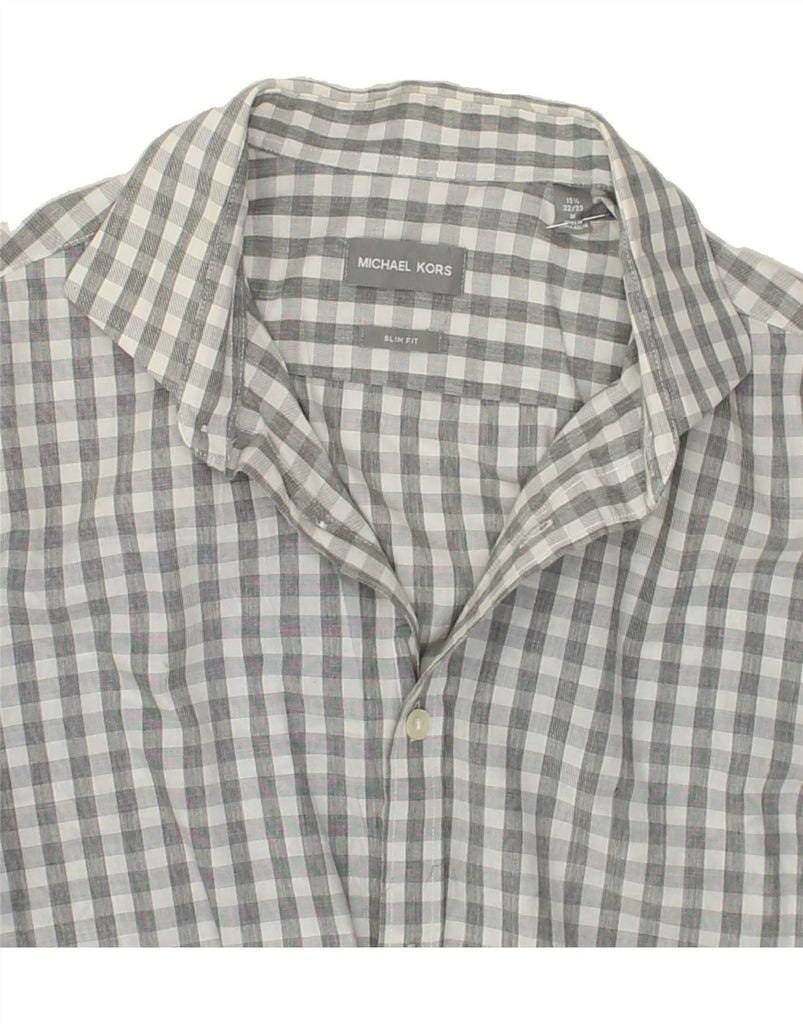 MICHAEL KORS Mens Slim Fit Shirt Size 15 1/2  Medium Grey Gingham | Vintage Michael Kors | Thrift | Second-Hand Michael Kors | Used Clothing | Messina Hembry 