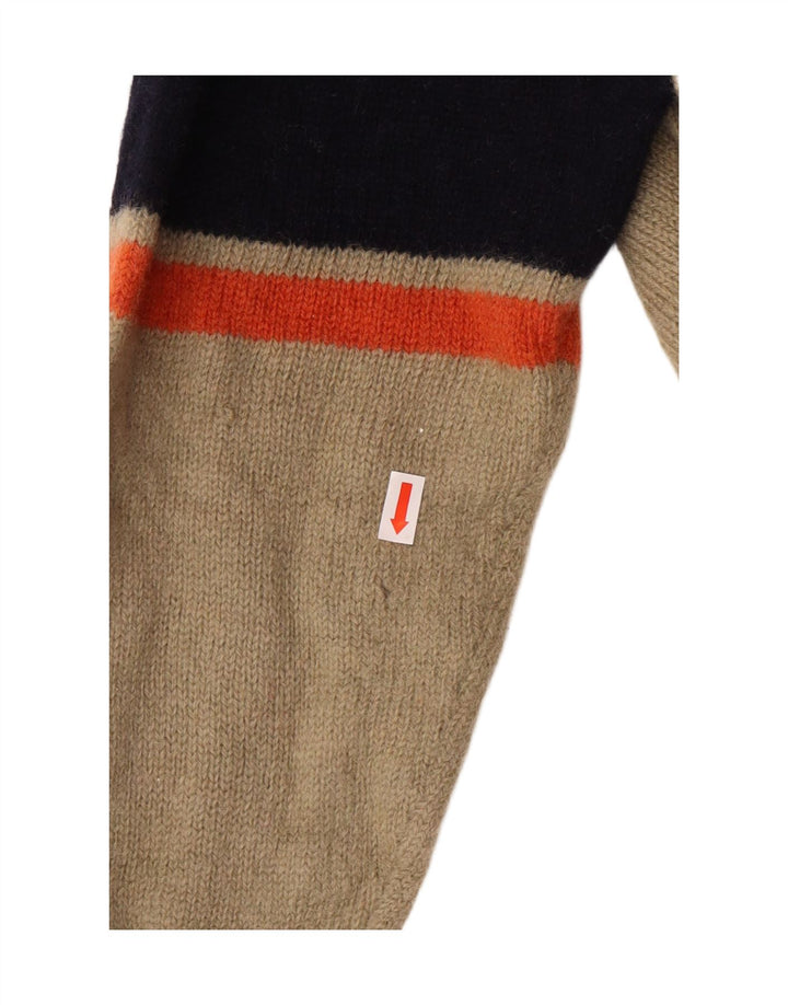 Kappa Womens Zip Neck Jumper Sweater Medium Beige Striped Wool Classic