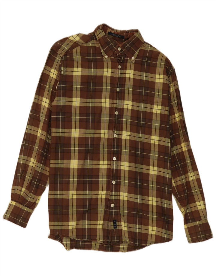 GANT Mens Casual Fit Flannel Shirt Small Brown Check Cotton