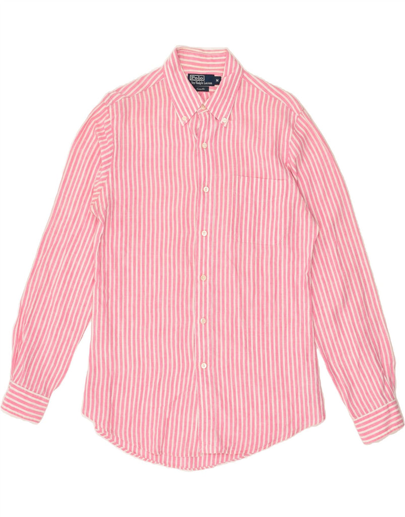 POLO RALPH LAUREN Mens Custom Fit Shirt Medium Pink Striped Cotton | Vintage Polo Ralph Lauren | Thrift | Second-Hand Polo Ralph Lauren | Used Clothing | Messina Hembry 