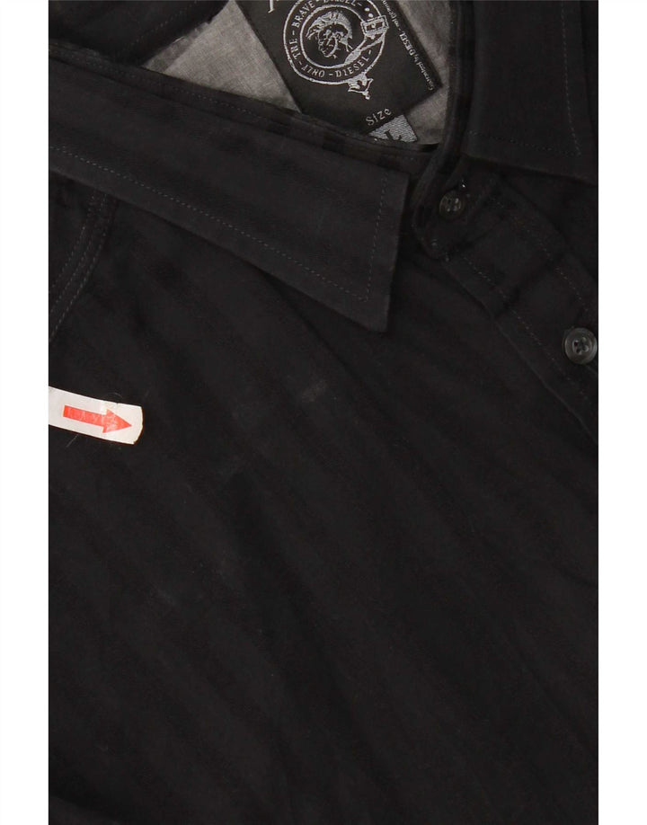 Diesel Mens Shirt Large Black Striped Cotton