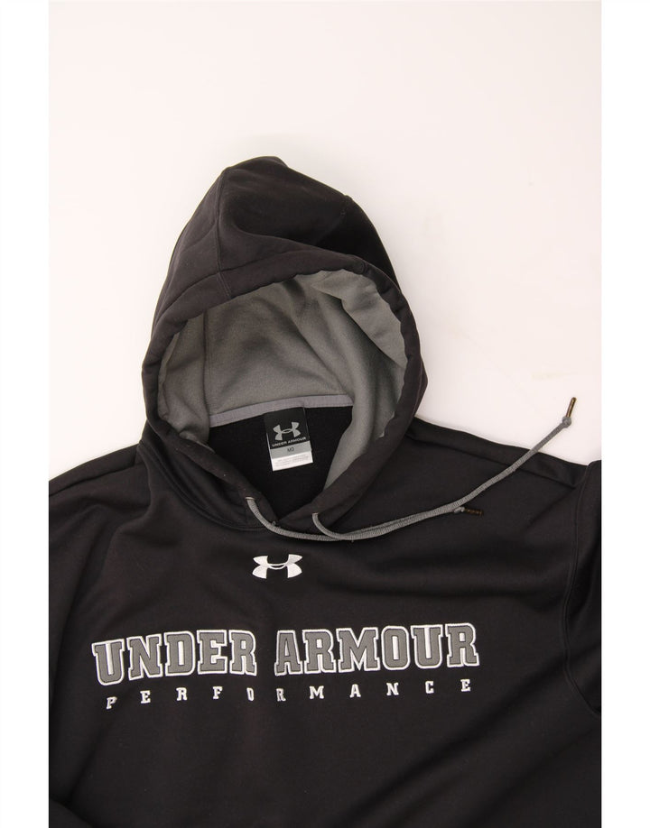 UNDER ARMOUR Mens Graphic Hoodie Jumper Medium Black Polyester Vintage Under Armour and Second-Hand Under Armour from Messina Hembry 