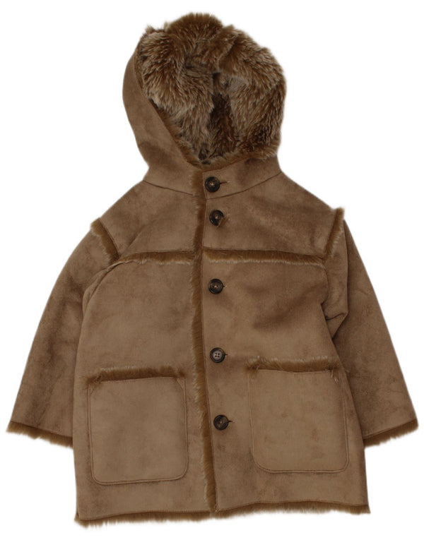 Monsoon Boys Hooded Faux Suede Sherpa Jacket 5-6 Years Brown Polyester