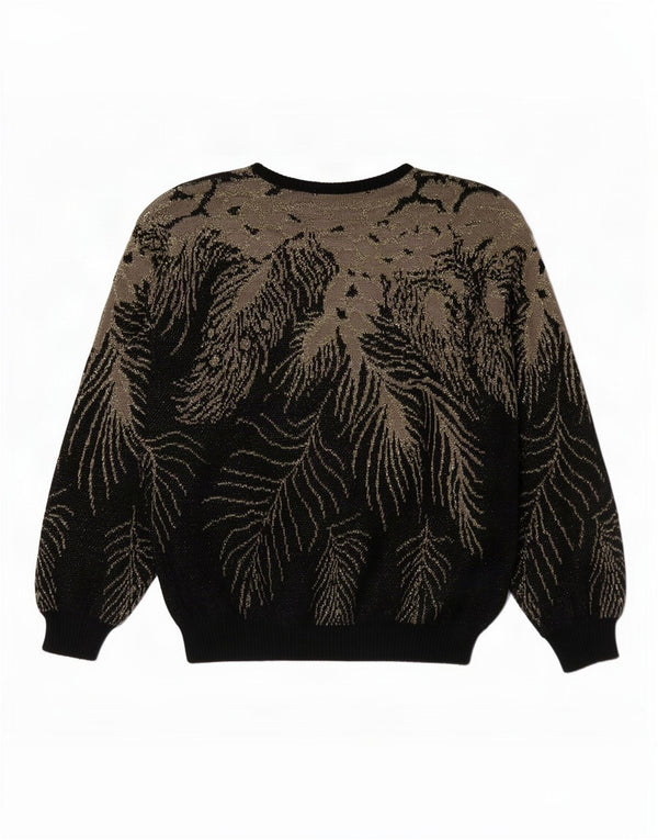 Vintage Womens Crew Neck Jumper Sweater UK 16 Large Black Floral