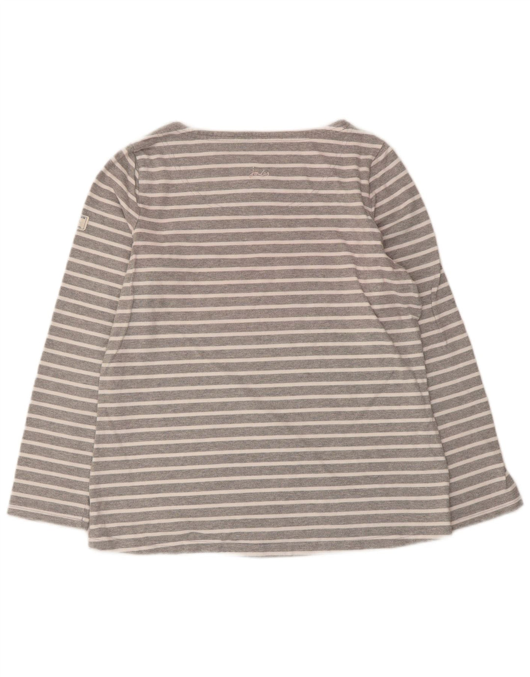 Joules Womens Top Long Sleeve UK 14 Large Grey Striped Cotton