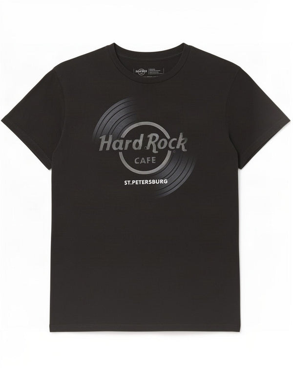 Hard Rock Cafe Mens St.Petersburg Graphic T-Shirt Top Medium Black Cotton
