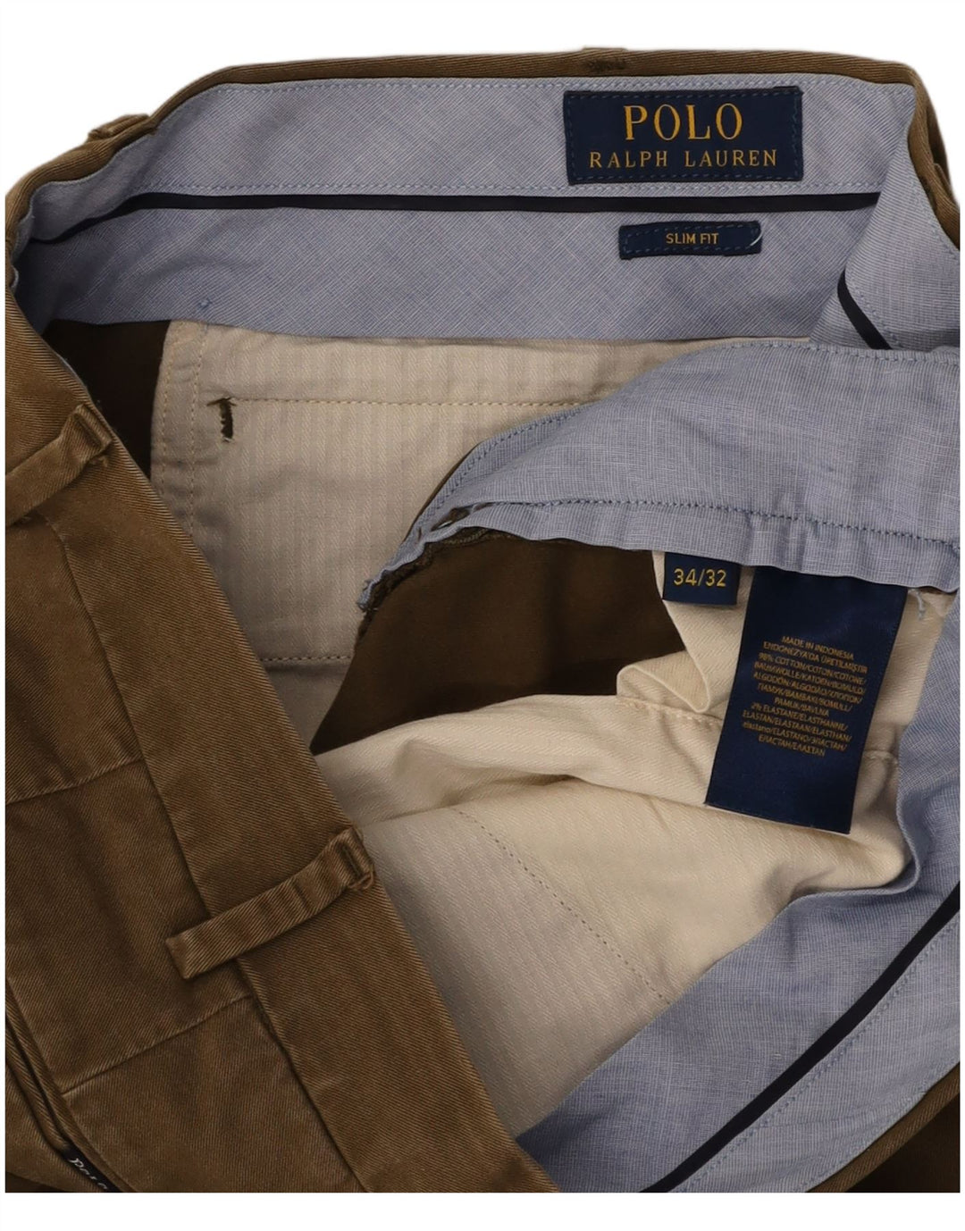 POLO RALPH LAUREN Mens Slim Fit Suit Trousers W34 L32 Khaki Cotton