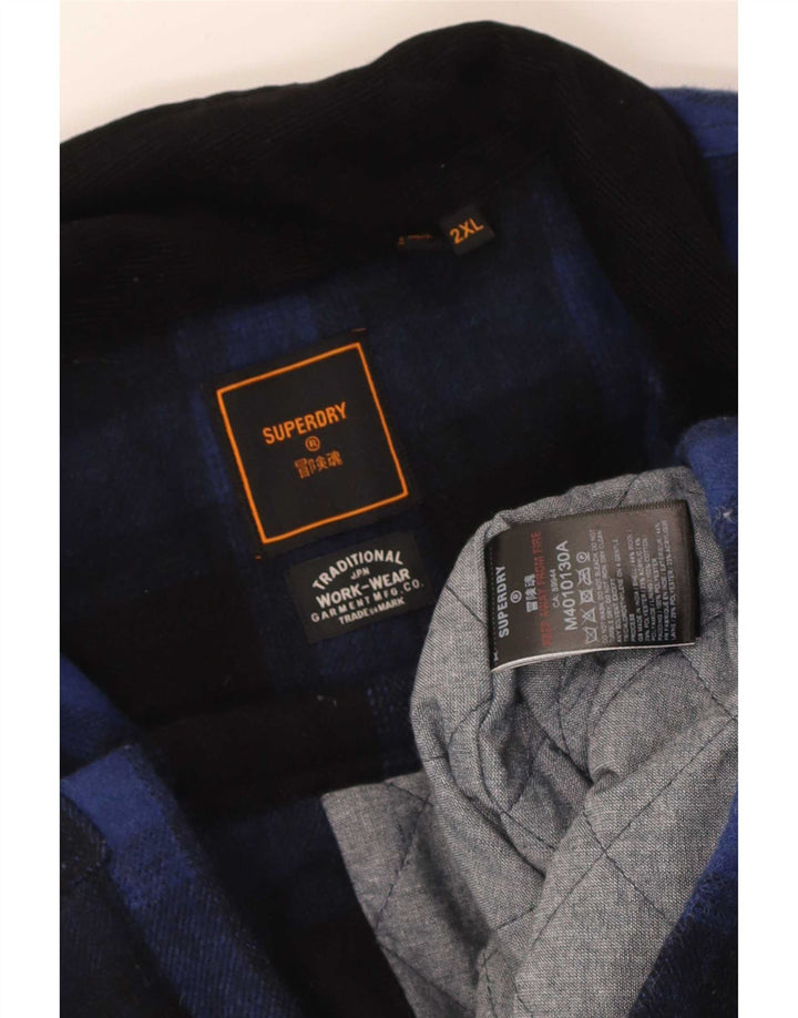 Superdry Mens Shacket Jacket UK 44 2XL Navy Blue Check Wool