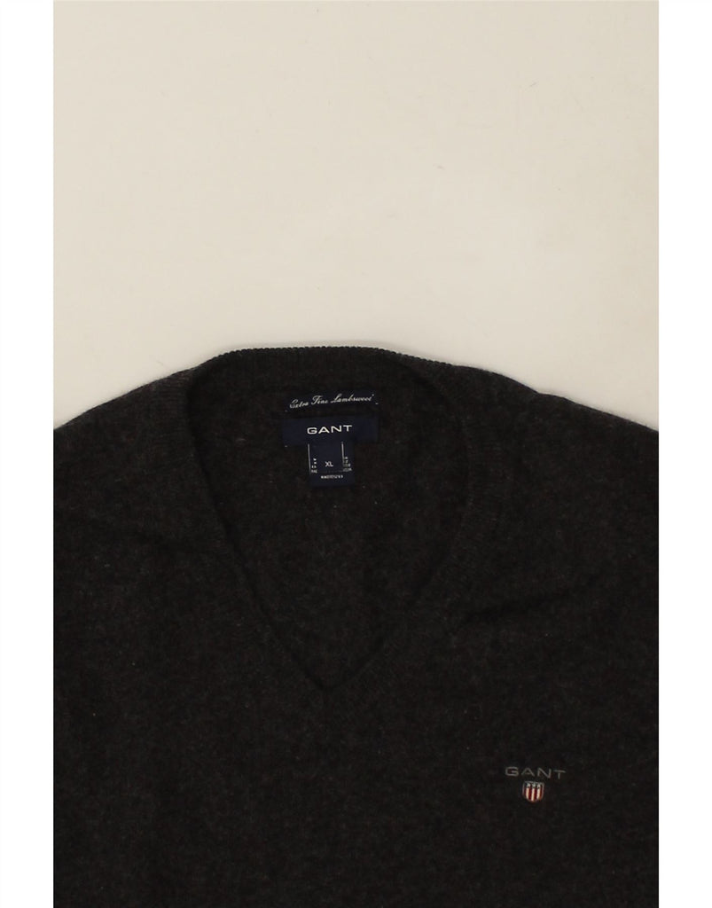 GANT Mens V-Neck Jumper Sweater XL Grey Wool | Vintage Gant | Thrift | Second-Hand Gant | Used Clothing | Messina Hembry 
