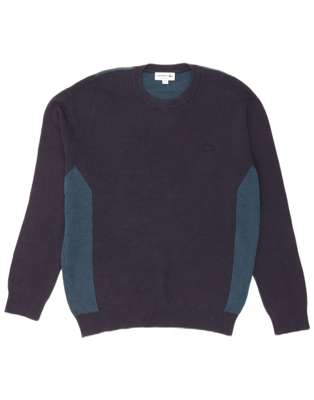 Lacoste Mens Crew Neck Jumper Sweater Size 4 Medium Navy Blue Colourblock