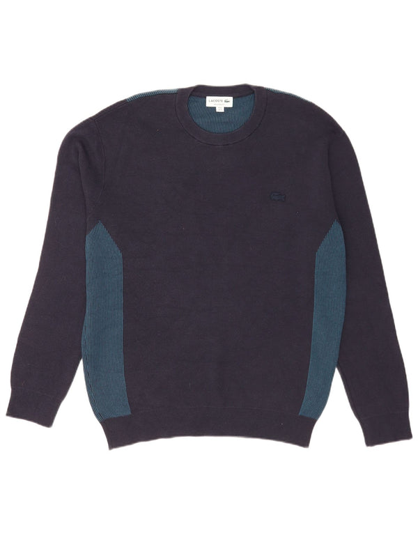 Lacoste Mens Crew Neck Jumper Sweater Size 4 Medium Navy Blue Colourblock