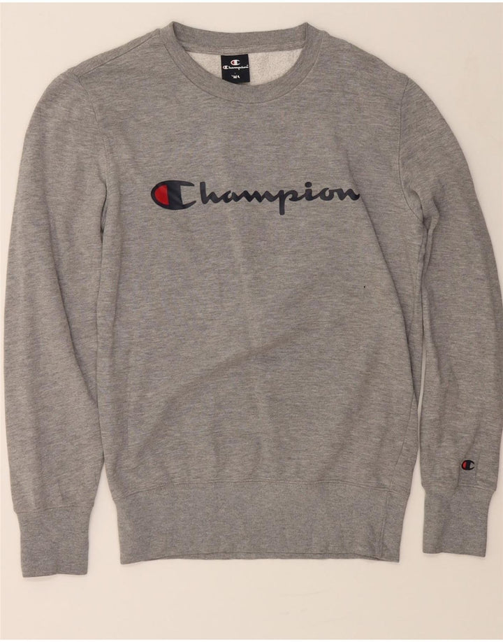 CHAMPION Womens Graphic Sweatshirt Jumper UK 14 Medium Grey Cotton Vintage Champion and Second-Hand Champion from Messina Hembry 