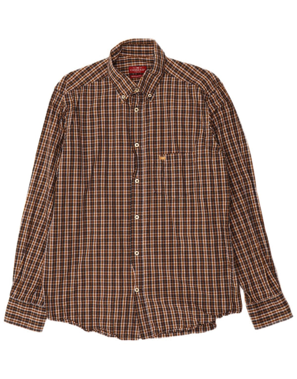 Carrera Mens Regular Fit Flannel Shirt Large Brown Check Cotton