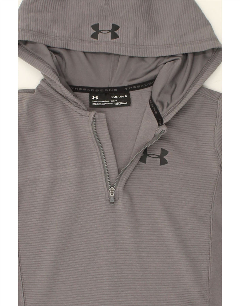 UNDER ARMOUR Boys Zip Neck Graphic Hoodie Jumper 11-12 Years Large Grey | Vintage Under Armour | Thrift | Second-Hand Under Armour | Used Clothing | Messina Hembry 