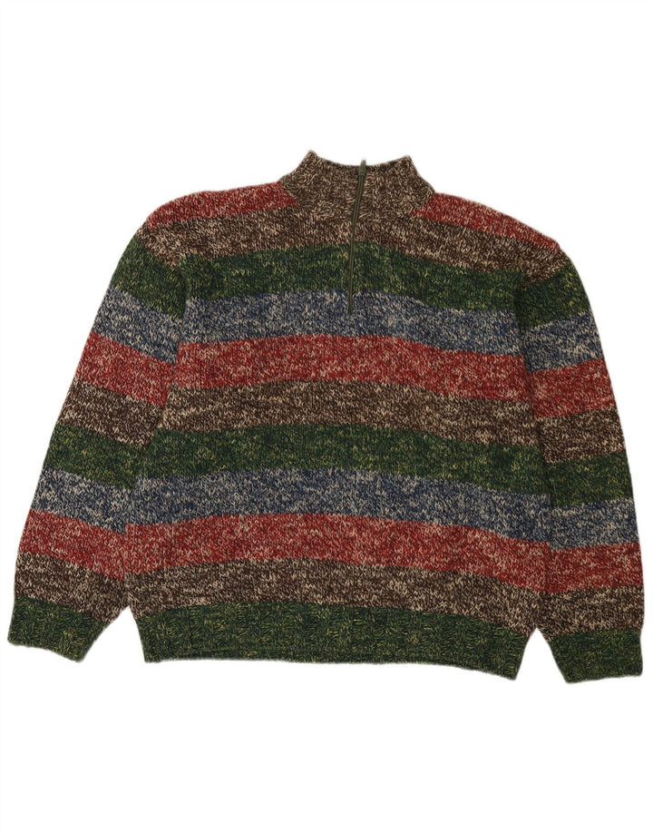 Vintage Mens Zip Neck Jumper Sweater IT 52 Large Multicoloured Striped